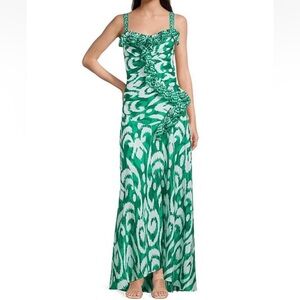 ALEX MARIE Women’s Lima Ruffle Sleeveless Green & White Maxi Dress. Size 14